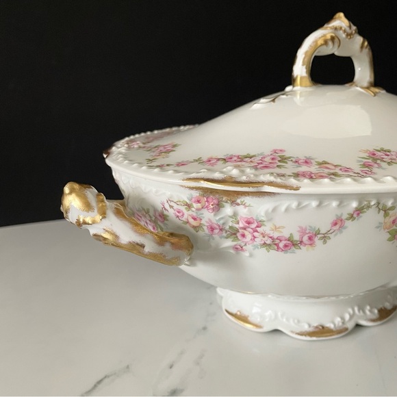 Pink Roses Floral & Gold Tureen - Elite Limoges - Picture 6 of 15